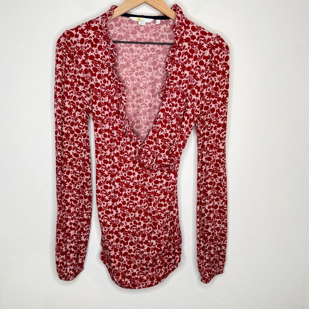 Boden Floral Wrap Style Top‎ Size US 4 Red Pink Cottagecore Boho Romantic